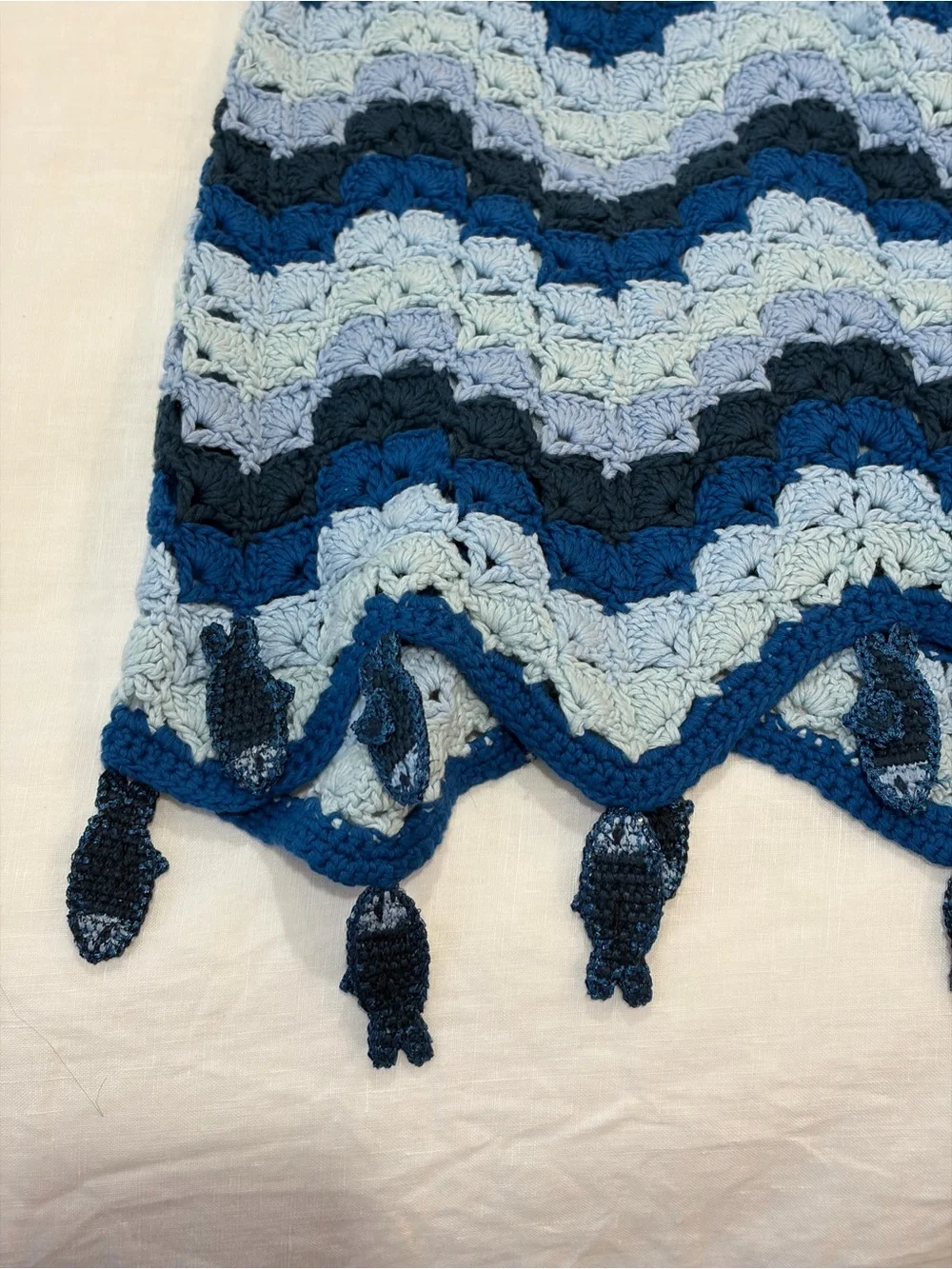 Farm Rio Blue Waves Crochet Mini Skirt w/ fish detail